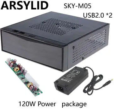 ARSYLID SKC-M05 HTPC mini-ITX Тонкий чехол для компьютера USB2.0 Поддержка USB3.0 горизонтальный мини Чехол 20,5*19*6 см 60 Вт 84 Вт 120 Вт 150 Вт - Цвет: with 120W Power