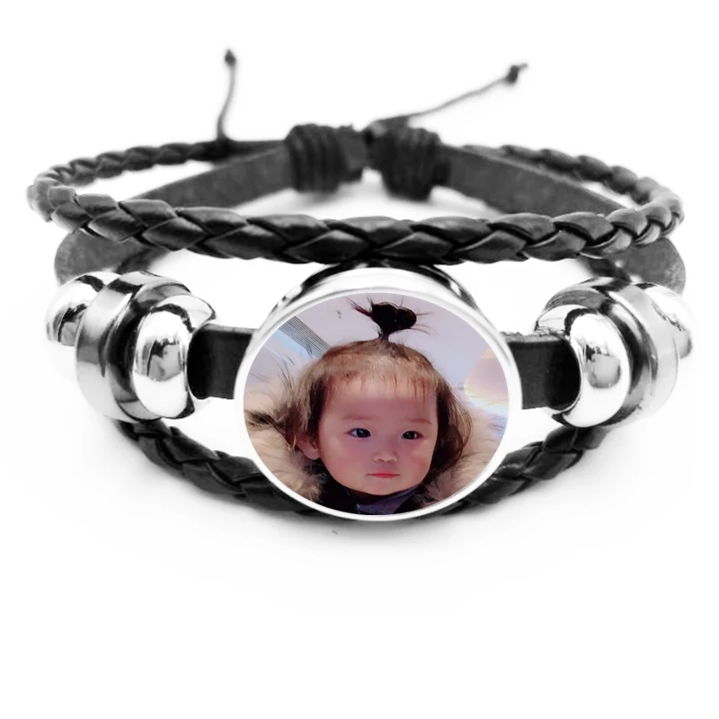 

Hot Bracelet Baby Child Father and Mother Brother and Sister Friends Colleagues Photo Print Glass Custom Logo Leather Bracelet
