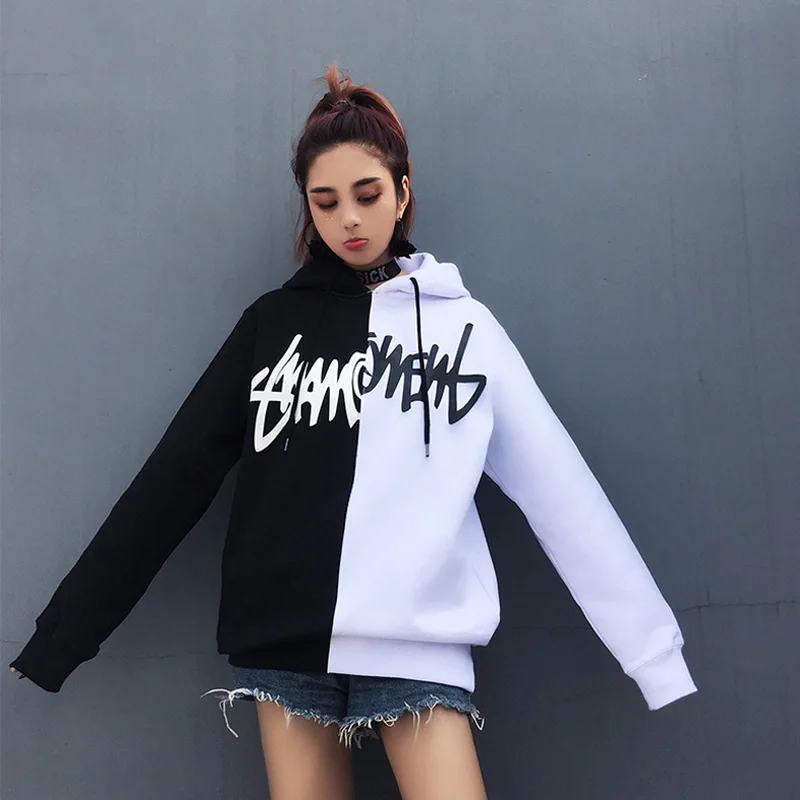  Autumn Winter Warm Thick Hoodies Splice Hoodies Oversize Hip-hop Style Couples Tyga Hoodie Plus Siz