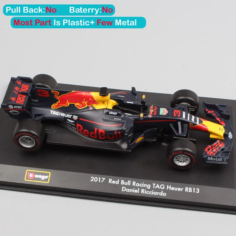 Veículos de Brinquedo em Miniatura Bburago Bull Racing Rb13 n° 3 Daniel 33 Diecasts Racer & Modelo Escala Carros Crianças 1:32 Red 6 High Quality Brinquedos e hobbies