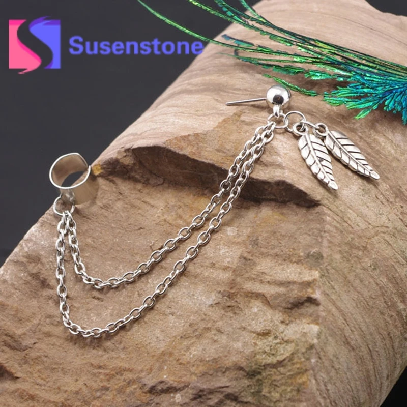 

1 pc New Fashion Punk Personality Clip Tassel leaf Charm Metal Ear Clip Stud Earring Women's Fine Jewelry Gold Silver Wholesale