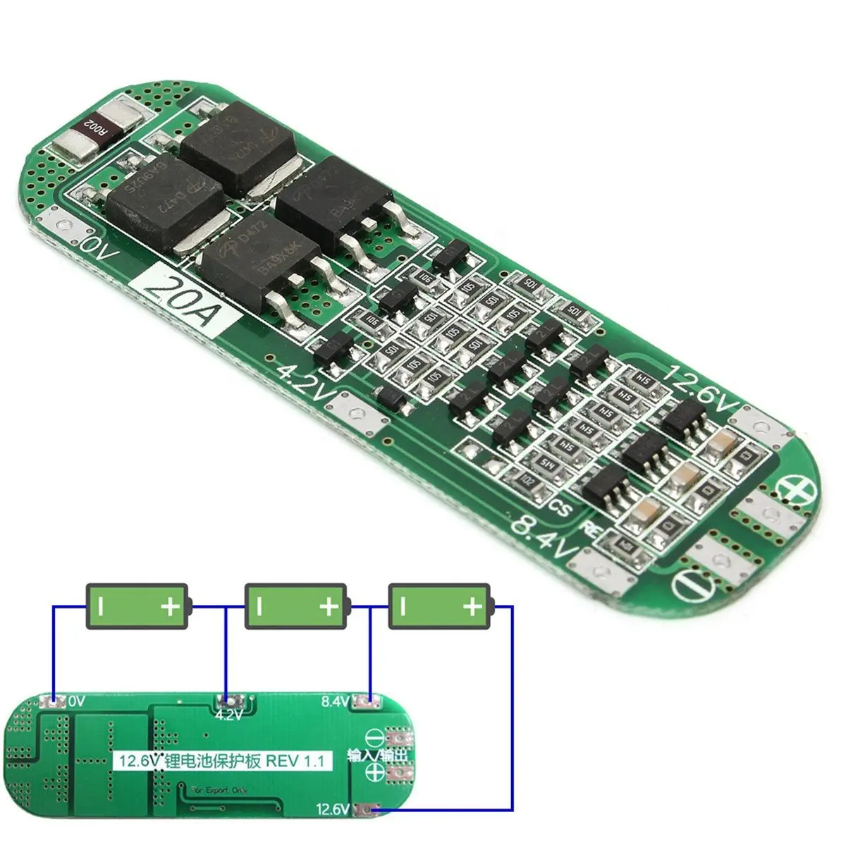 3S 20A литий-ионный аккумулятор 18650 зарядное устройство PCB BMS Защитная плата для сверлильного двигателя 12,6 в Lipo ячеечный модуль 64x20x3,4 мм