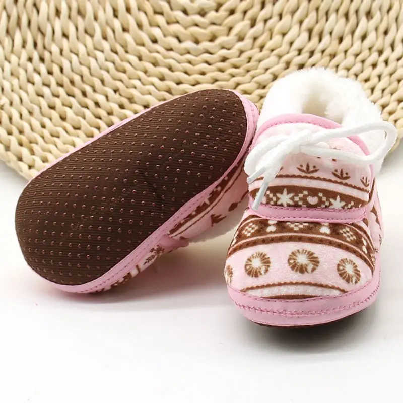 Cute Baby Boots Spring Warm Soft Baby Retro Printing Cotton Padded Infant Boys Girls Soft Boots 6-12M baby boots baby shoes