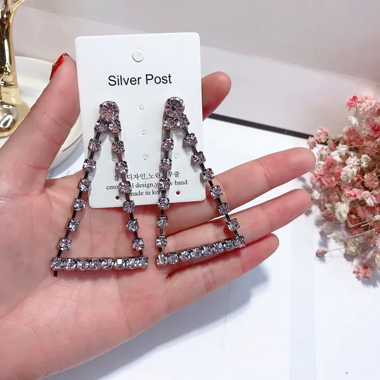 geometric triangle cz Punk earring  925 silver post Hypoallergenic fadeless fashion jewelry dangle earrings for women girl gift