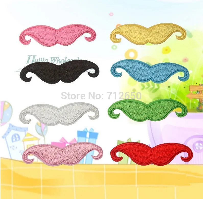 

new arrival mixed 8 colors 16 pcs cartoon moustache Embroidered patches iron on cartoon Motif Applique embroidery accessory