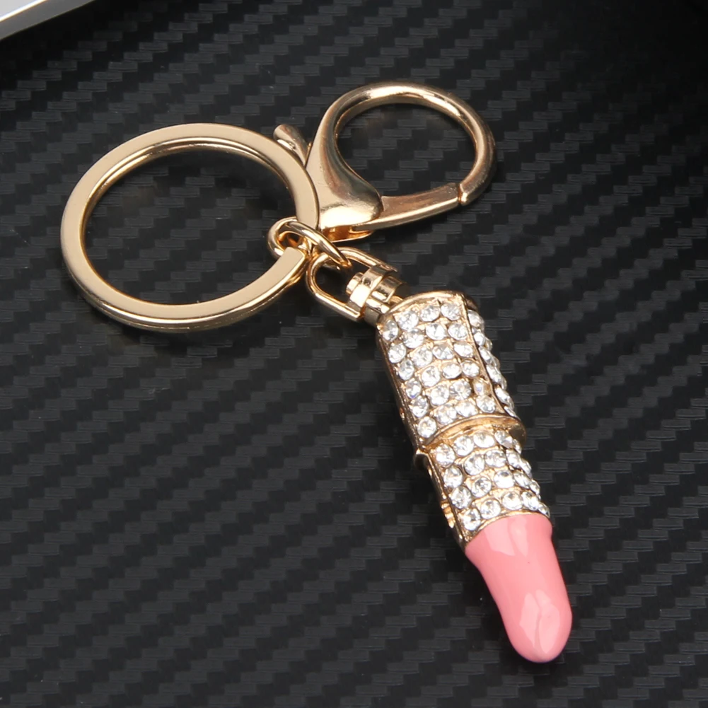 Buy Charming Sexy Lipstick Shape Keychain Lipstick Key Fob Alloy Car key Chains