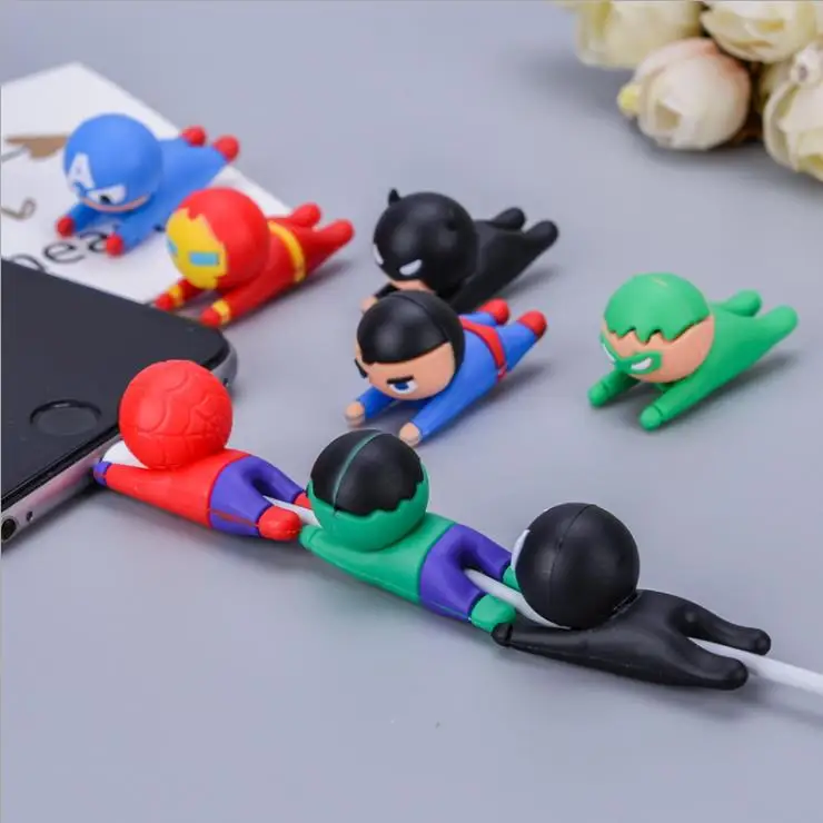 

Iron Man Spider Man The Avengers Silicone Bite Cable Protector Winder For iPhone 7 Plus Charger Wire Winder Protection