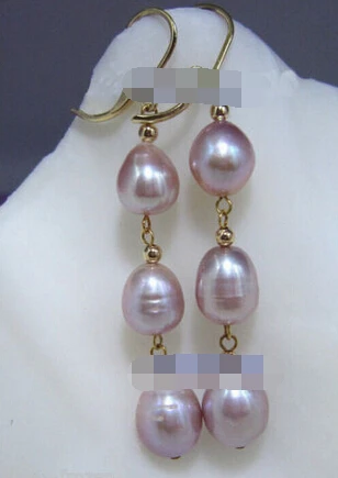

hj 00603 new 10-12MM AAA PERFECT south sea purple pearl earrings 14K