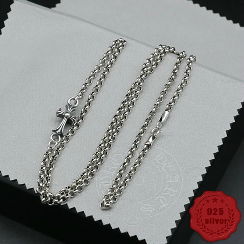 

925 sterling silver necklace retro punk hip hop rock style domineering cross shape sweater chain gift 2018 new hot sale