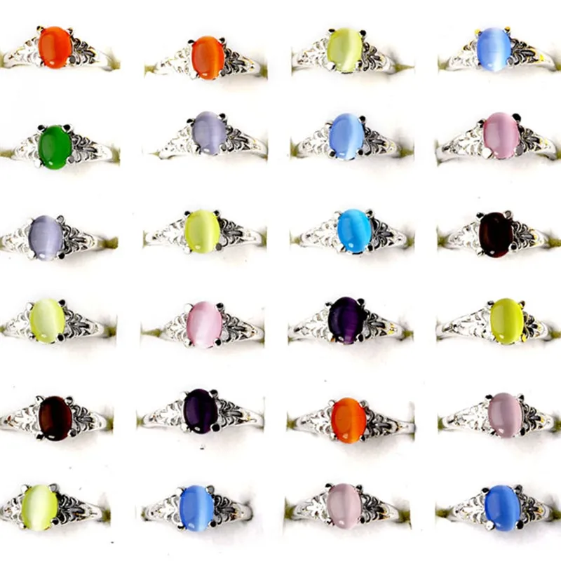Wholesale 10PCS Multi Color Mixed Natural Stone Crystal Rings For Women