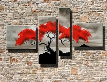 

4 pcs/set,Diamond Embroidery red Tree scenery,DIY Diamond Painting Cross Stitch Picture Rhinestones Full Square Diamond Mosaic