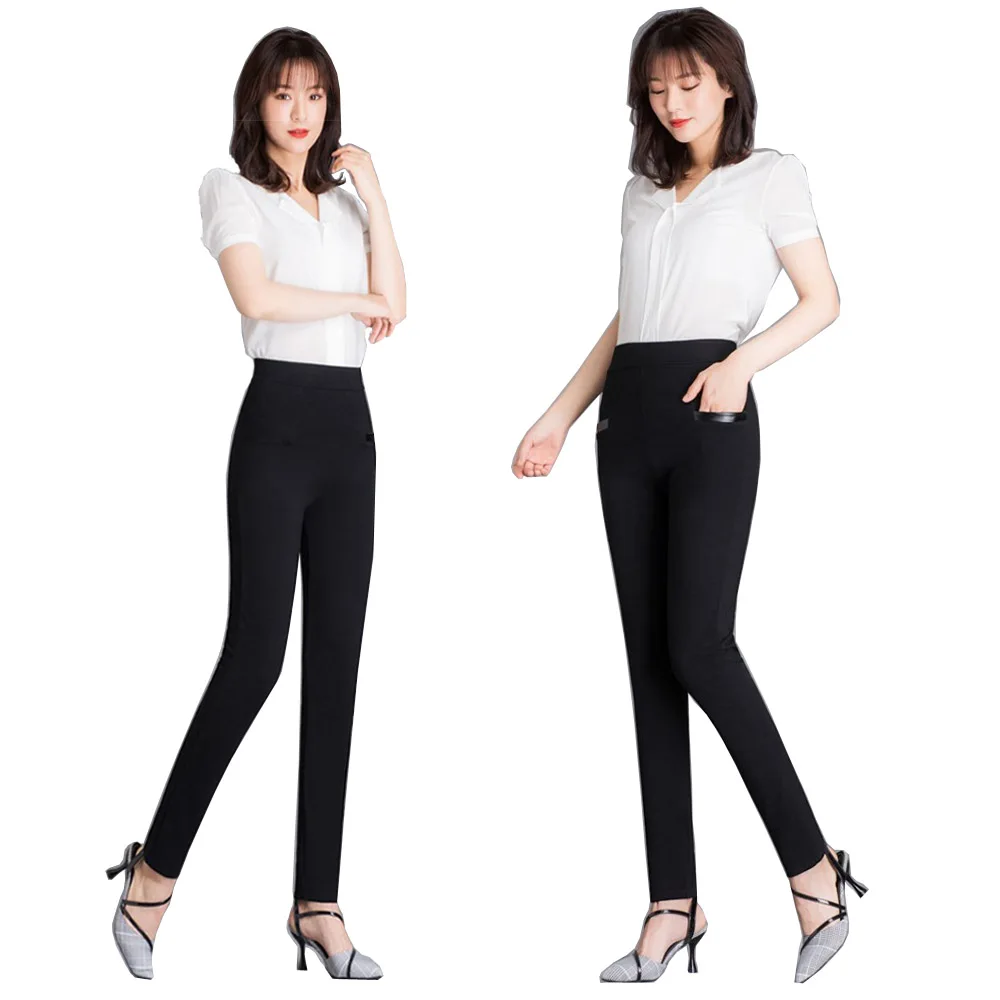 Большой размер, высокая талия, повседневная верхняя одежда, тонкие узкие брюки, обычные модели - Цвет: Black thin section