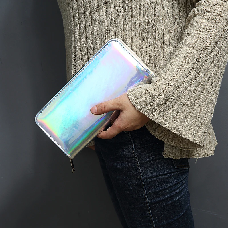 Hologram Zipper Clutch Wallet Women Long Wallets Money Purse Female Slim Wallet Organizer Card Holder Phone Coin Purse