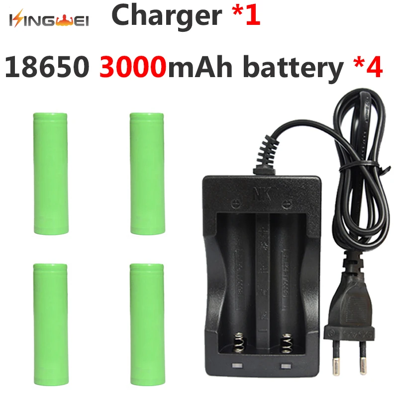 

4x3000mah Original Battery for KingWei 18650 3.7V Li-ion Lithium +1x18650 Dual Charger For LED Flashlight Electric Accessories