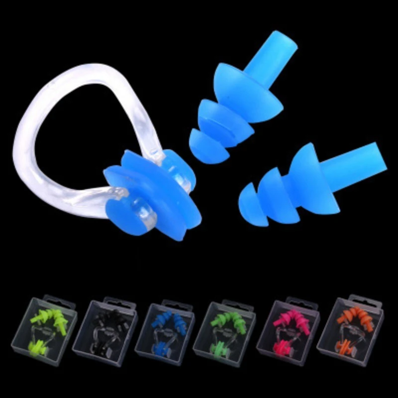 

Waterproof Soft Silicone Swim Set Nose Clip Ear Plug Diving Sound Noise Reduction Earplug With Box Swimming Accessories 1 Set