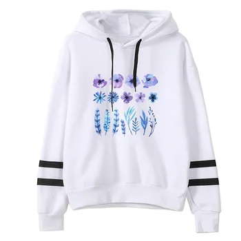 

2020 Spring Female Flower Feather Print Long Sleeve Hooded Fashion Harajuku Women Hoodies Sweatshirts Funny Tops Tumblr