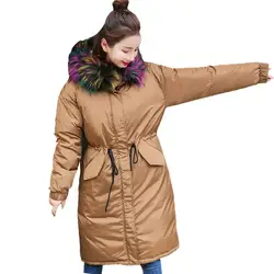 Зимние куртки женские парки зима 2018 женские длинные женские однотонные толстые зимние тонкие теплые куртки Lammy пальто с воротником для