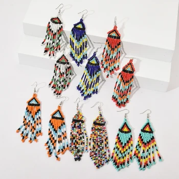

New Fashion Colorful Seed Beads Tassel Drop Earrings For Women Red Blue Long Dangle Earring Brinco Bohemia Statement Jewelry