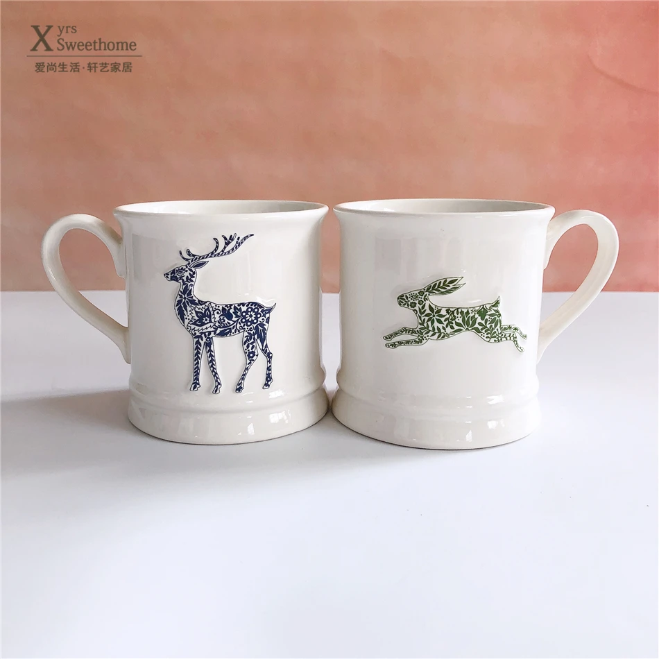 Экспорт в скандинавском стиле, стереоскопический узор, кружка с олененком, американская Рождественская чашка, чашка для кофе, чая, стеклянная чашка с кроликом, подарки