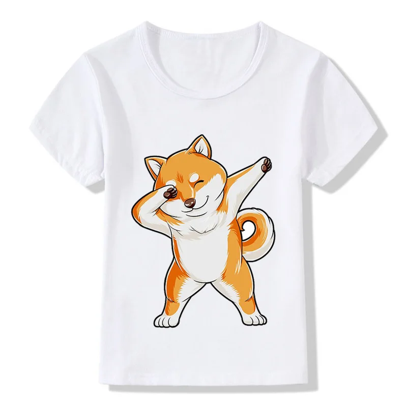 Забавная футболка с рисунком единорога для мальчиков детская летняя футболка с кроликом, котом, пандой, собакой одежда для маленьких девочек HKP2081 - Цвет: whiteV