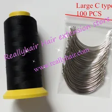 100 шт большие Тип C изогнутые швейные иглы изогнутые иглы с 1 рулон черная нить нейлоновая нить для наращивания