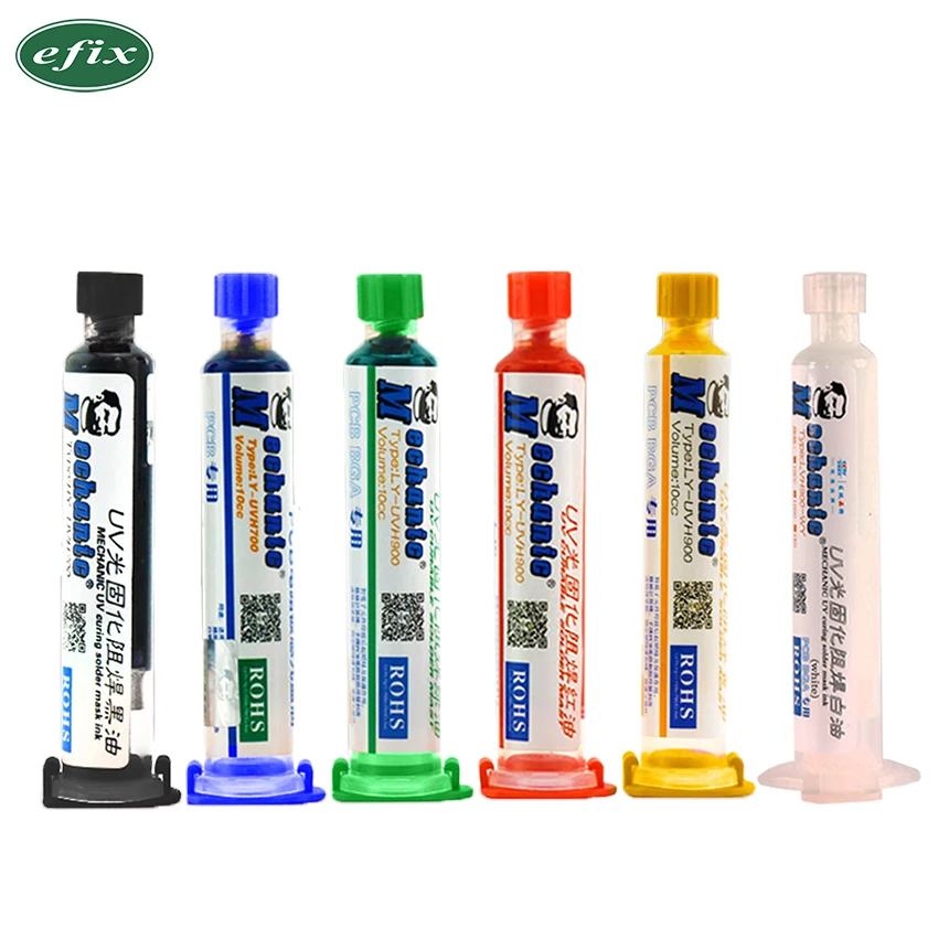 

MECHANIC 10ML UV Solder Mask PCB BGA Paint Prevent Corrosive Arcing Soldering Paste Flux Oil Cream Welding 6 color