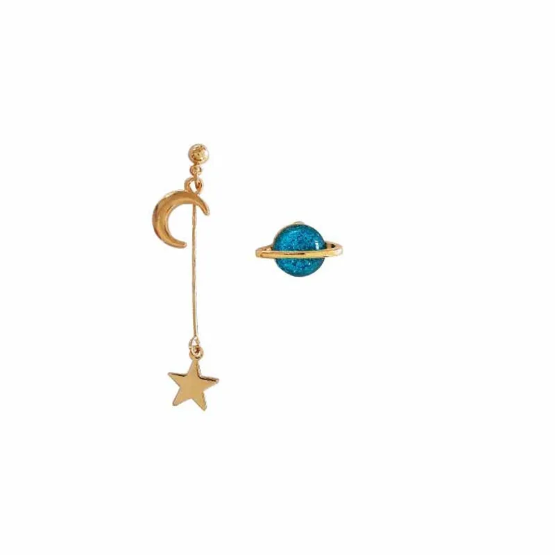 

2018 Fashion Space Universe Star Moon Stud Earrings Planet Pendientes Brincos Asymmetric Jewelry For Women Girl Christmas Gifts
