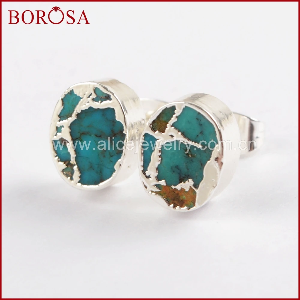 BOROSA 5/10 пар овальные серебряные медные серьги гвоздики натуральный синий камень