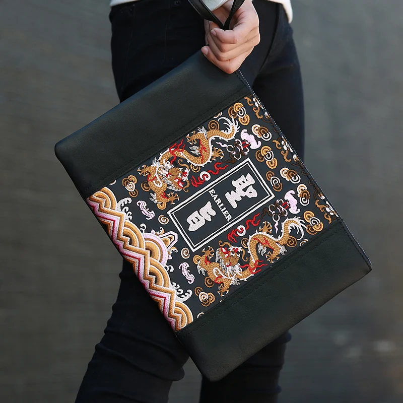 

Men bag Clutch Bag embroidery Shoulder bag Wallet Handy Bag Handbags Day Clutches Male Large Purses