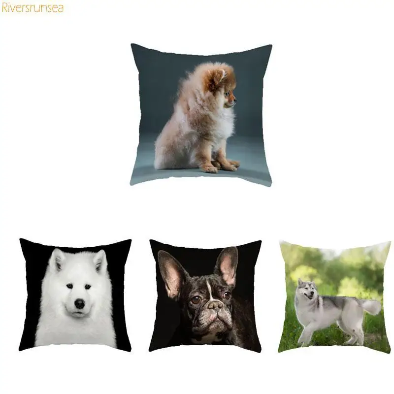 

French Bulldog Pillow Case Cute Pet Dog Pomeranian Bull Terrier Dachshund Samoyed Pug Plush Cushion Cover For Home Room Decor