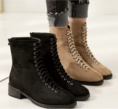 

New lace high boots boots female autumn and winter British wind Korean version of the wild scrub plus cashmere boot wome