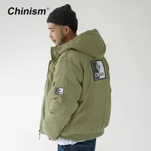 CHINISM Stylish Logo Printed Hooded Jacket Thick Mens Military Green Retro Men’s Parkas Winter Streetwear Men Jackets