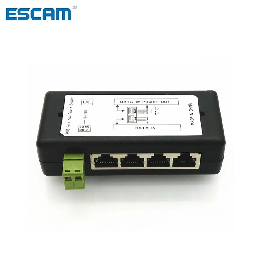 

ESCAM 4 Port PoE Injector PoE Power Adapter Ethernet Power Supply Pin 4,5(+)/7,8(-) Input DC12V-DC48V for IP Camera