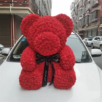 

40 CM high Rose bear Valentines Gift preserved fresh flower romance artificial rose toy of flower Women's Gift flower bear