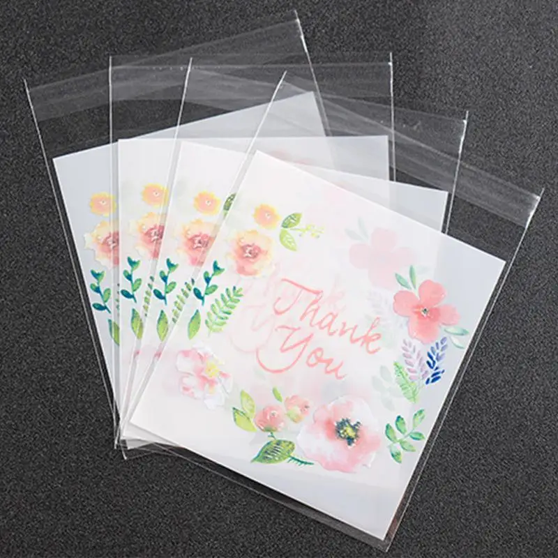 

100Pcs/bag Plastic Packing Bags Flower Pattern Self-adhesive Candy Cookie Gift Packing Bags Sample Package Bag