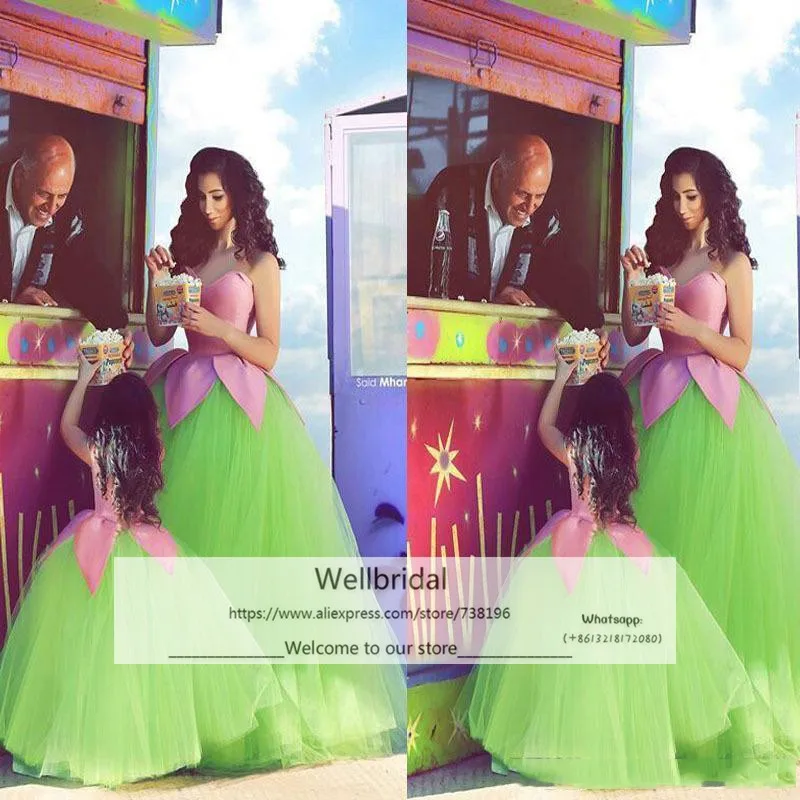 2016-New-Cute-Pink-Green-Princess-Ball-Gown-Flower-Girl-Dress-Lovely-Kids-First-Communion-Dresses