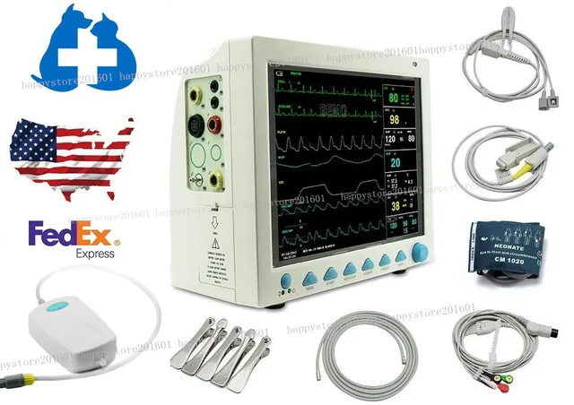 US Seller, Vet Veterinary Patient Monitor 6 Parameter,ECG,NIBP,PR,Spo2 ...