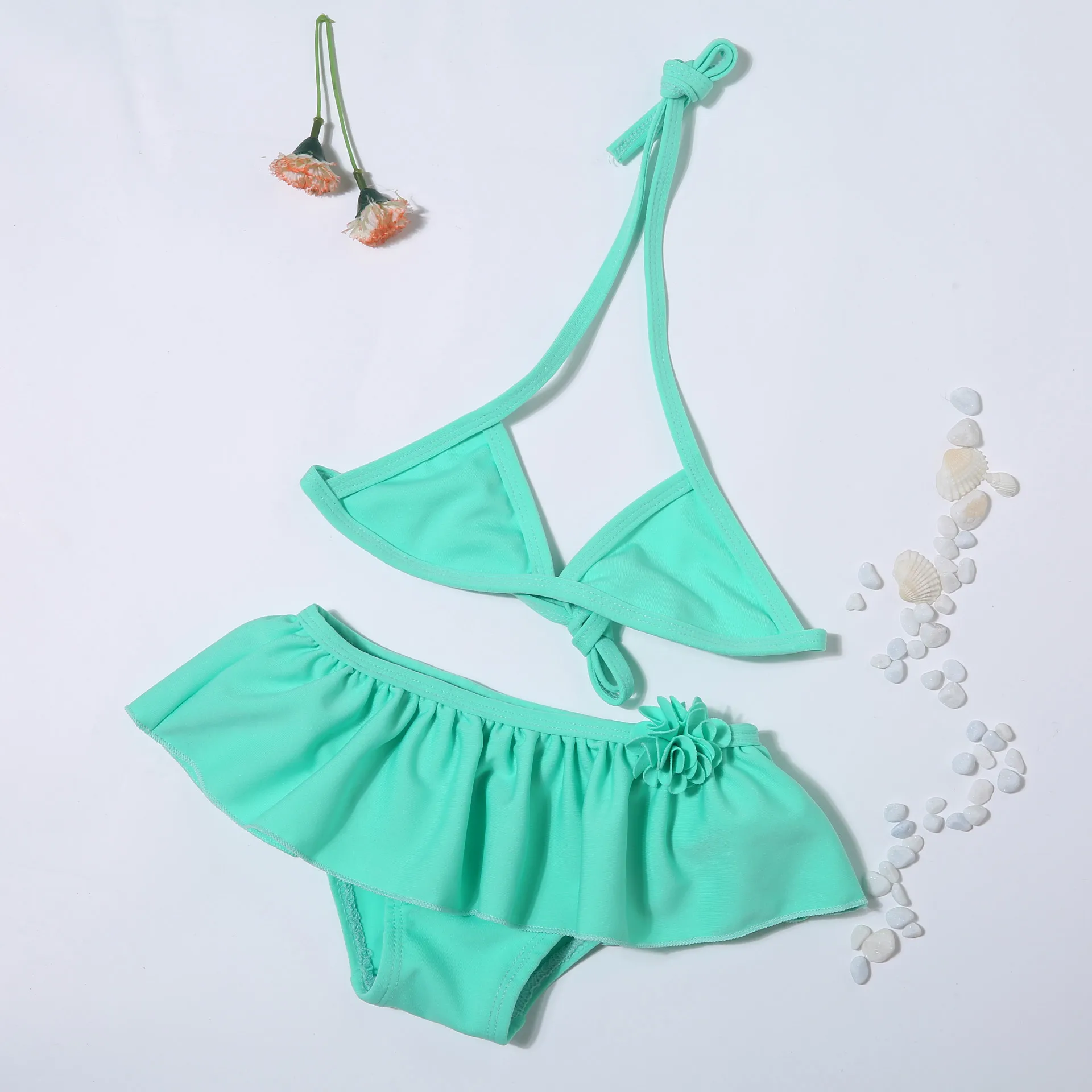 

4-8 Years Baby Girl Swimsuit Cute Solid Color Bathing Suits Kids Swimwear Baby Girl Split Bikini Children Beach Wear S,L