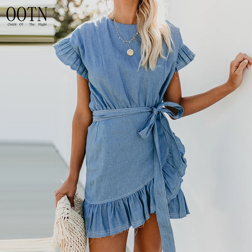 blue jean wrap dress