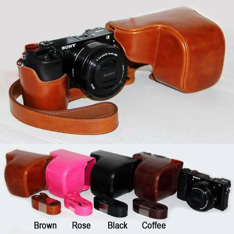 Leather Camera case bag for Sony NEX 6 Alpha A6000 With 16 50mm Lens