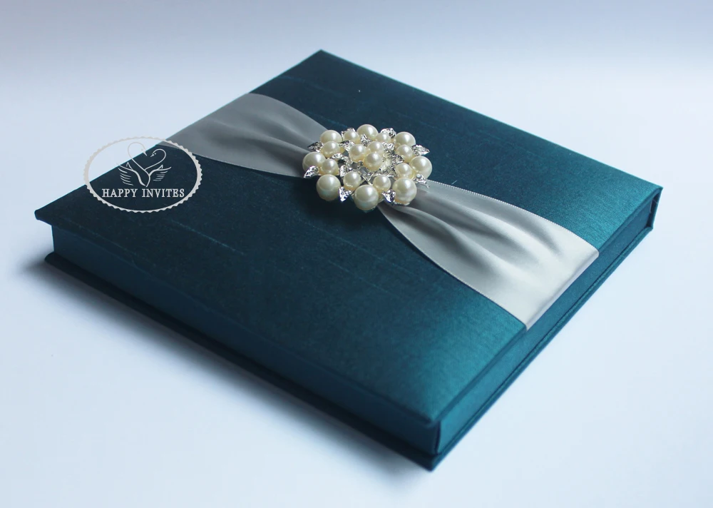 HI2019-38 Hot Sale Teal  Silk Box with Brooch   More Colors Available
