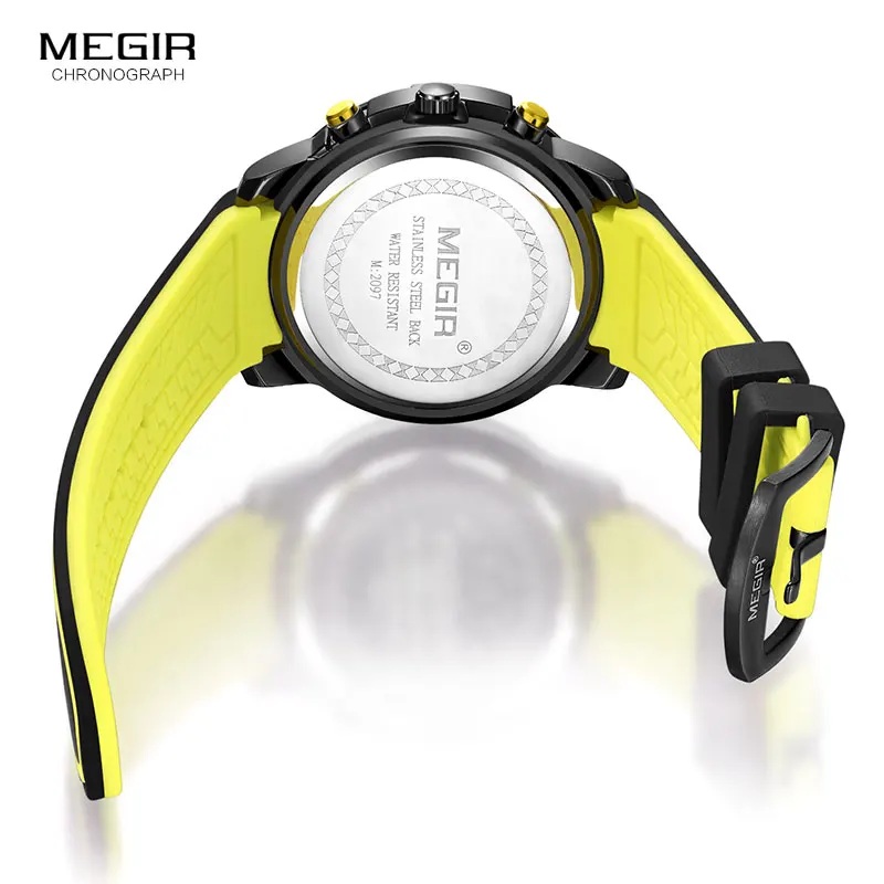Megir Военные Спортивные кварцевые часы для мужчин Топ бренд класса люкс армейские наручные часы с хронографом мужские Relogios Relojes Masculino 2097 желтый