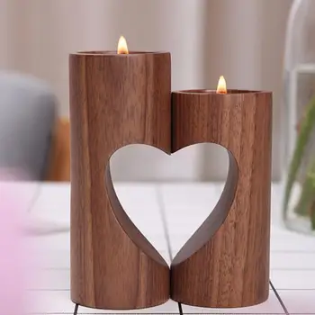 

2pcs/set Innovative Cutout Heart-Shaped Candle Holder Wooden Wedding DIY Candlestick Desktop Home Decoration