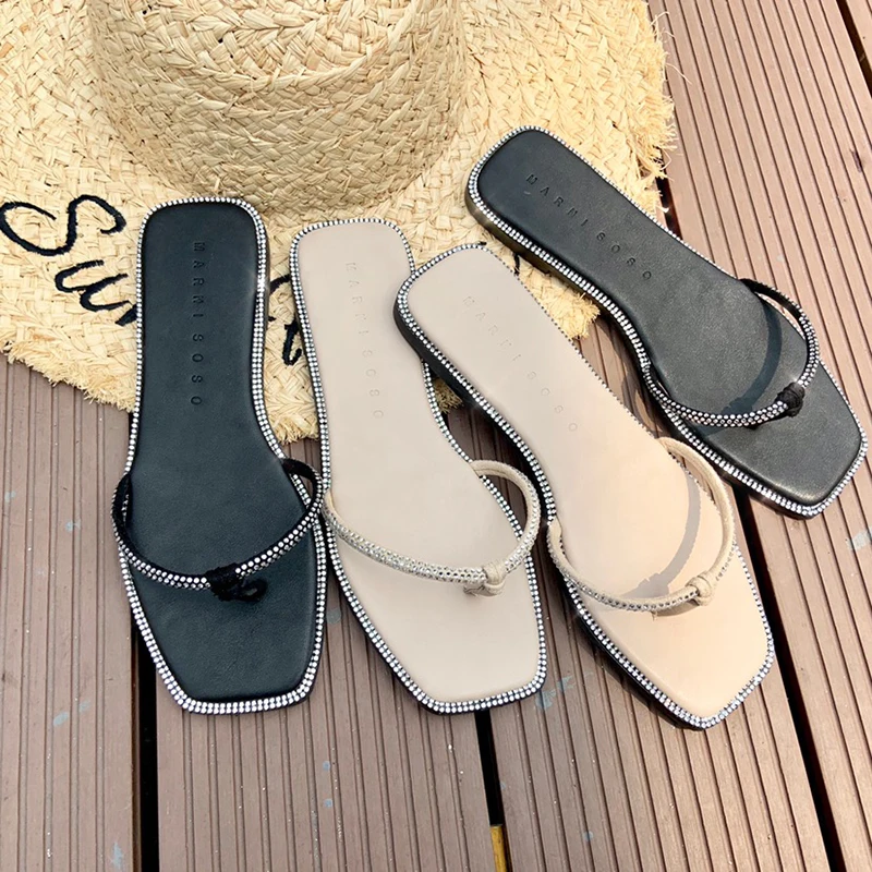 

Female Summer 2019 Flat Slippers Leather Leisure Toe Ladies Outside Flip Flops Beach Rubber Slides Sandal Modis New Babouche