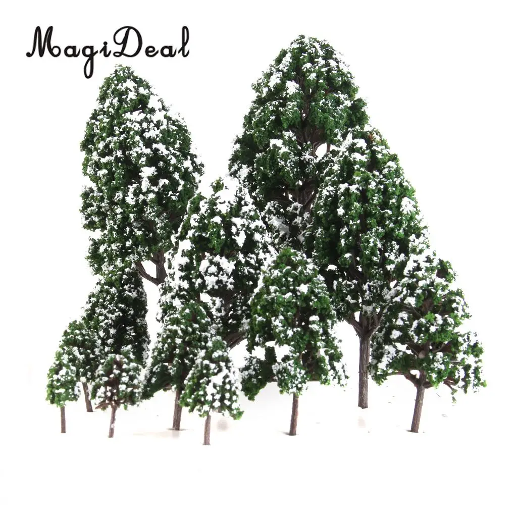 MagiDeal 32Pcs Dark Green Painted Snow Tree Model HO OO N 1:50-1:500 for Train Railway Diorama Wargame Scene DIY