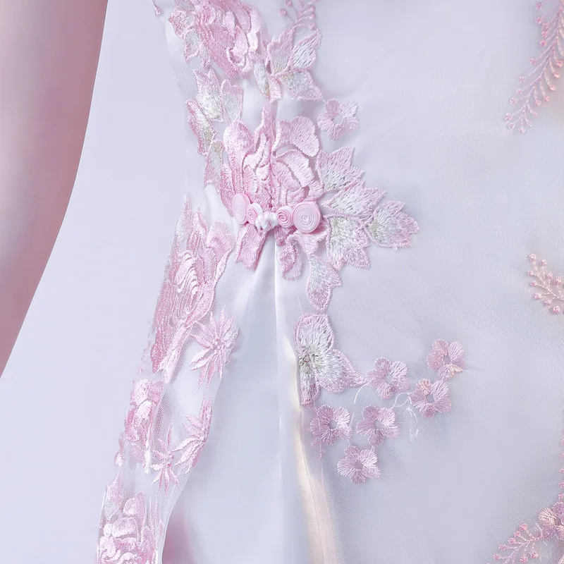Chino tradicional de encaje bordado cheongsam vestidos de manga corta qipao corto grande para la boda prom party cocktail - 5
