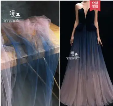 

Gagqeuywe Black powder white gradient soft crepe mesh fabric Light translucent elastic transition background dress designer fash