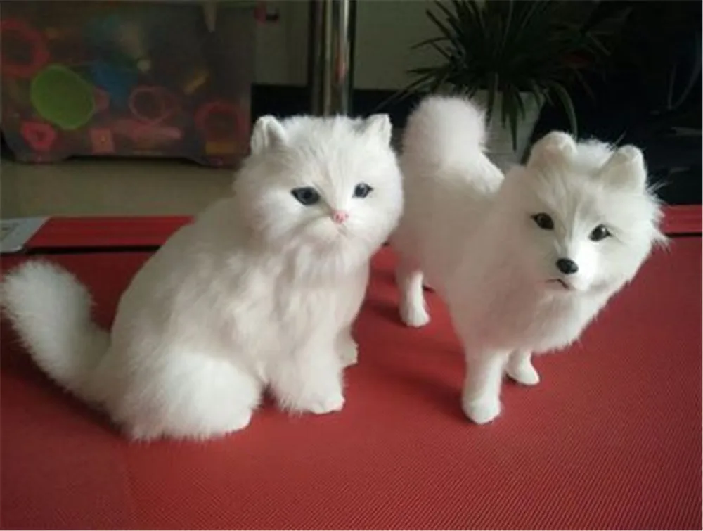 Fancytrader Simulation White Cat with Bell Toy Model Handicraft Animals Cat Doll Plastic& Fur 22cmx20cm 8