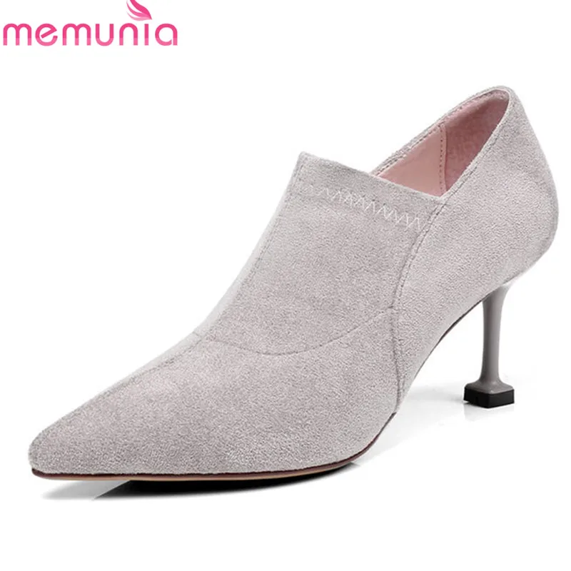 

MEMUNIA 2018 top quality suede leather ladies shoes slip on pointed toe fashion women pumps party wedding high heels shoes woman