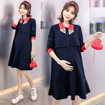 

9359# Spring Autumn Korean Fashion Maternity Nursing Dress Breastfeeding Clothes for Pregnant Women Pregnancy Feeding Clothing